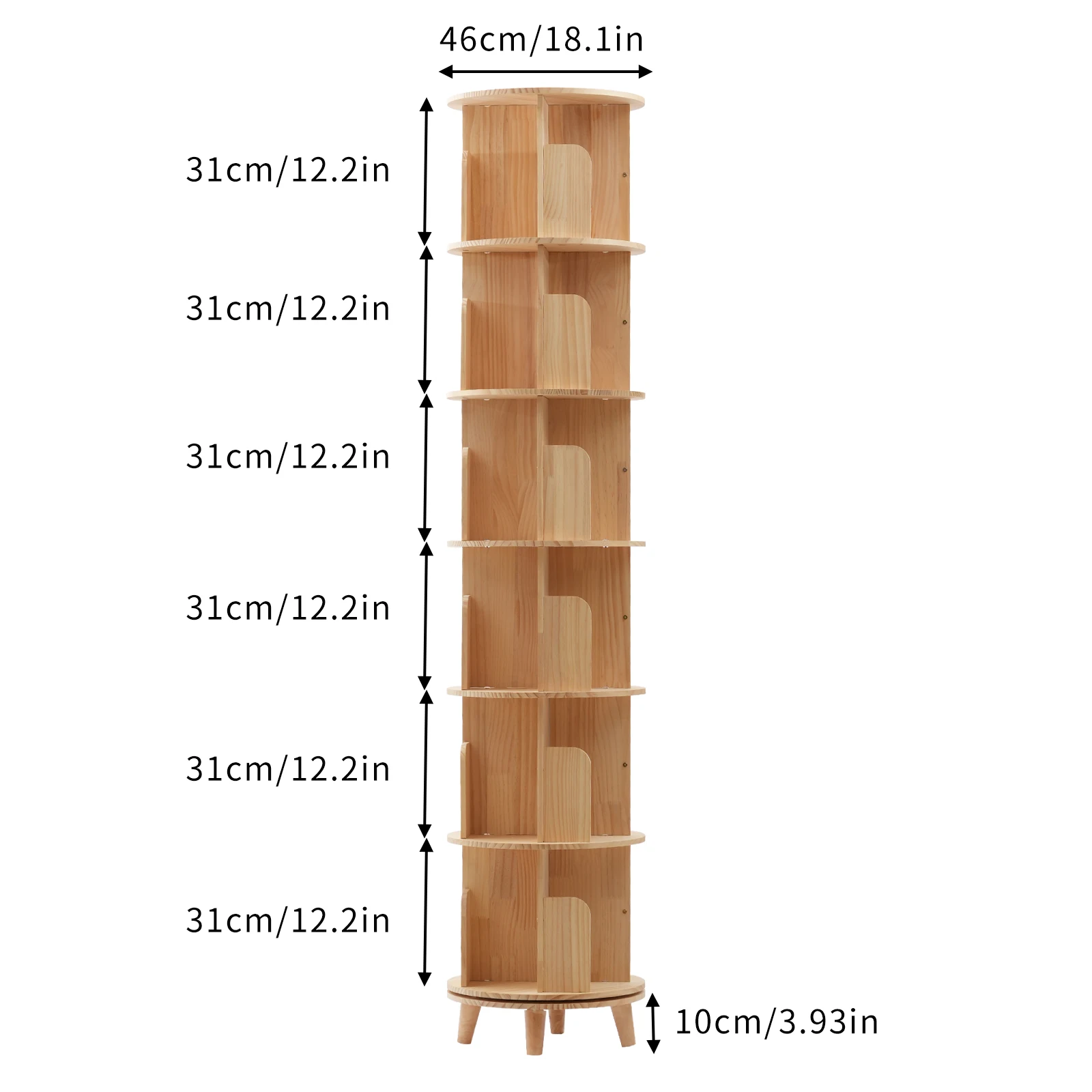 Solid Wood Rotatable Bookshelf, 360° Display Stand Shelf Wooden Shelf Floor Standing Bookshelf, Multifunctional Storage Shelf