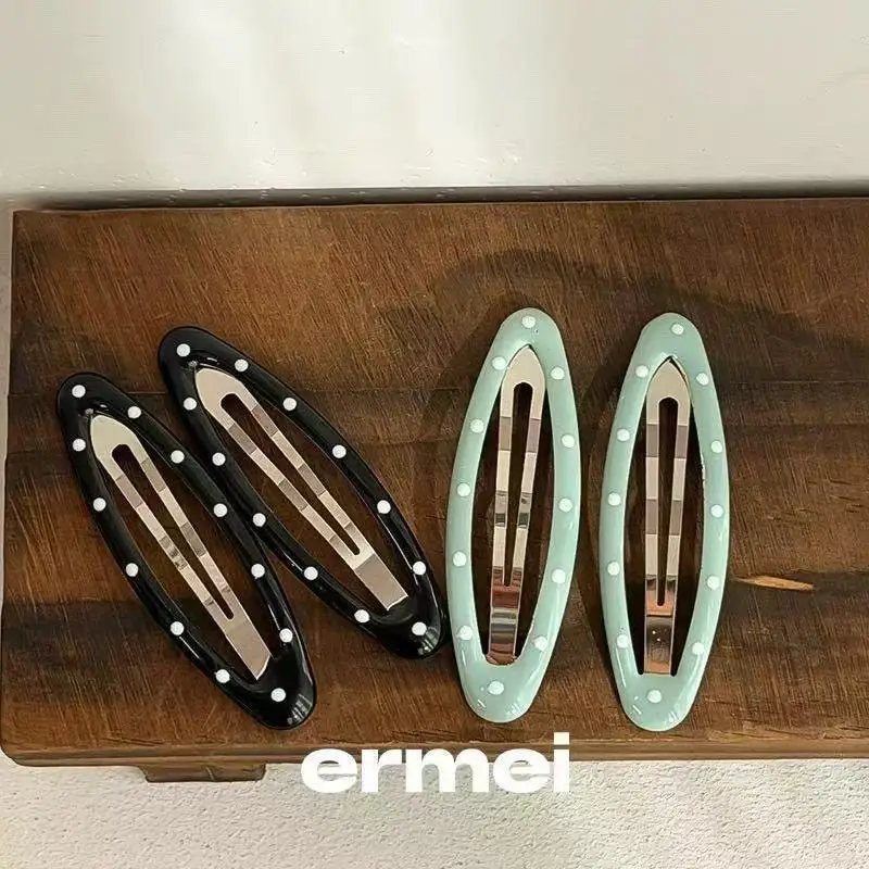 Hair Clip Colorful Oil Drop Oval Polka Dot Teardrop Design for Kids Women Korean Style Bangs Side Clip Lightweight Resin