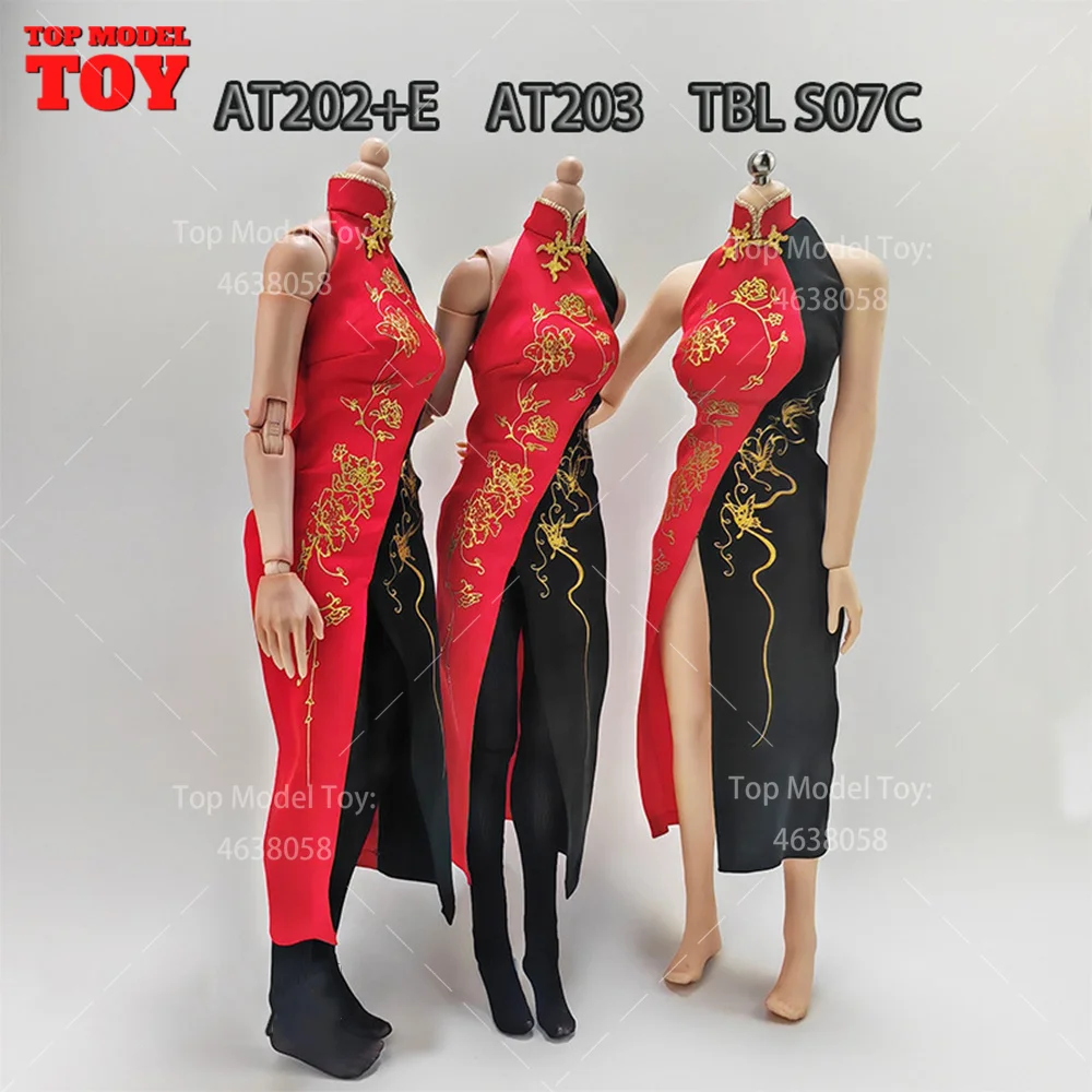 1/6 Ada Wong Red Black High Splicing Cheongsam Clothes Model Fit 12'' AT202 AT203 Tbl Female Soldier Action Figure Body Dolls