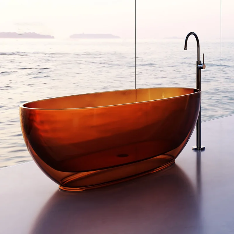 

Transparent resin bathtub household independent small apartment oval color artificial stone bathtub