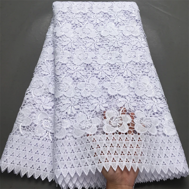 White Cord Guipure Lace Fabric 2024 High Quality 5Yard African Sequined Lace Fabric Water Soluble Nigerian Party Dress for Women