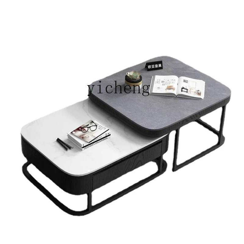 

TQH Rock Slab Coffee Table TV Cabinet Combination Household Small Apartment Simple Modern Size Square Coffee Table Living Room