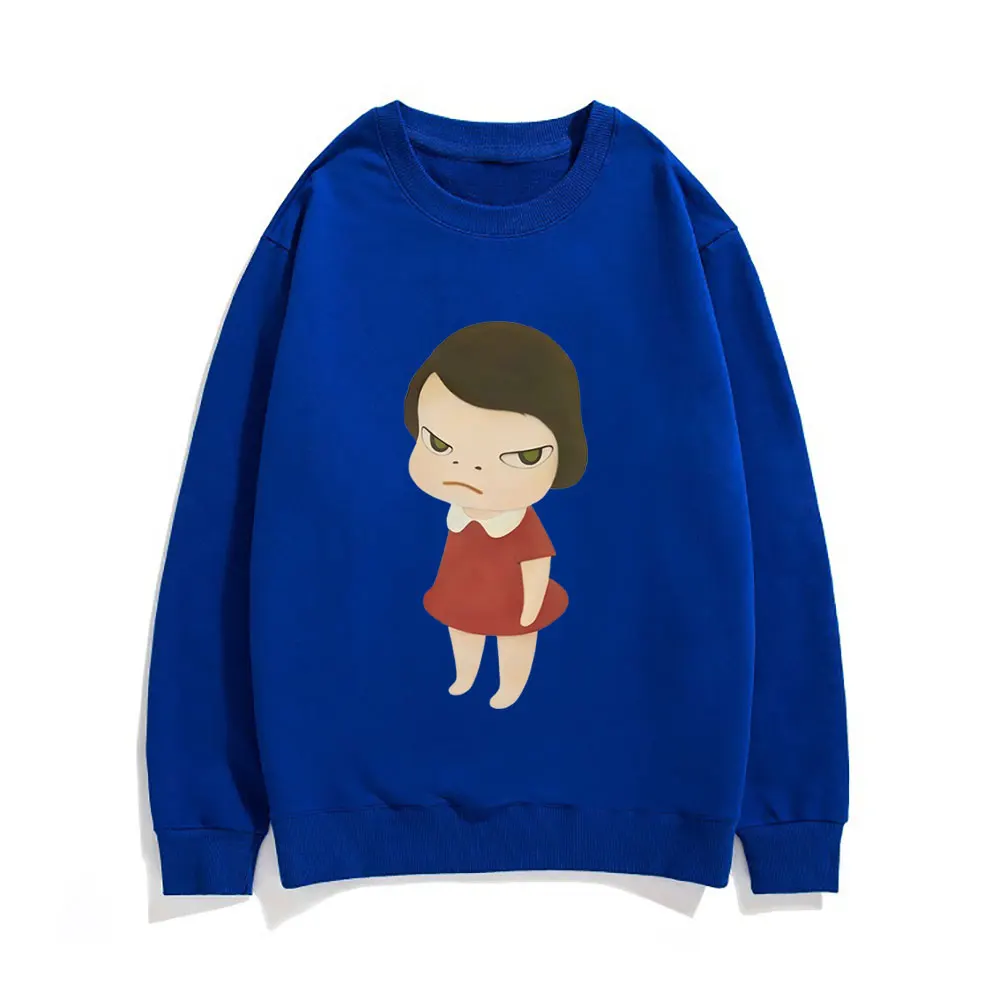Yoshitomo Nara Red Dress Girl Graphic Print Sweatshirt Men Women Cartoon Casual Pullover Male Cute Funny Oversized Sweatshirts