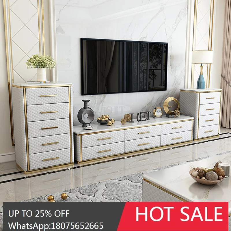 HLZ Mueble de TV de estilo lujoso y ligero posmoderno, juego de mesa de centro para sala de estar, mueble de TV minimalista italiano