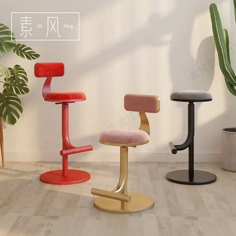 Nordic Home Elevating Bar Chair Instagram Photography Makeup Nail Art Bar Cafe Round Stool Rotating Backrest High Chair