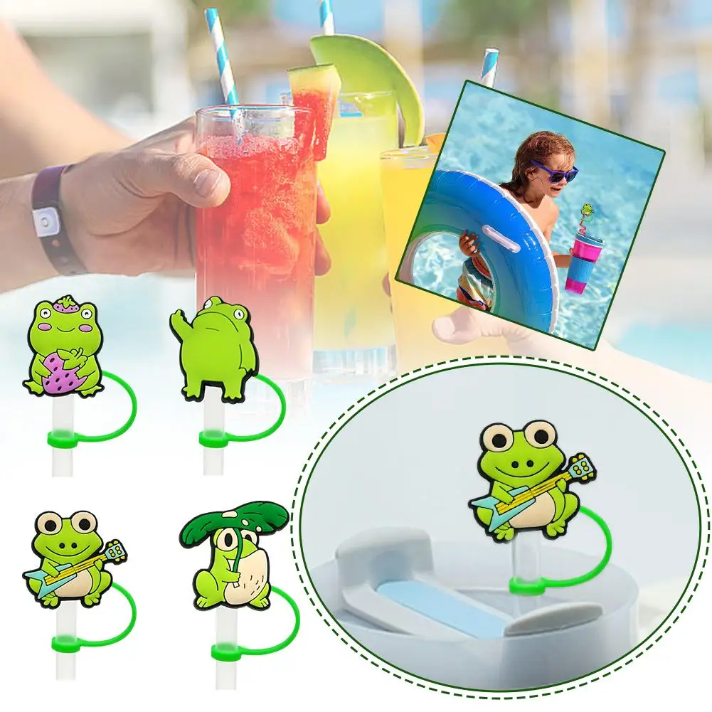 Pvc Straw Toppers Cute Frogs Lovely Straw Dust Cap Toppers Splash Straw Drinking Proof Cover Drinking Decor Tips Straw E0w2