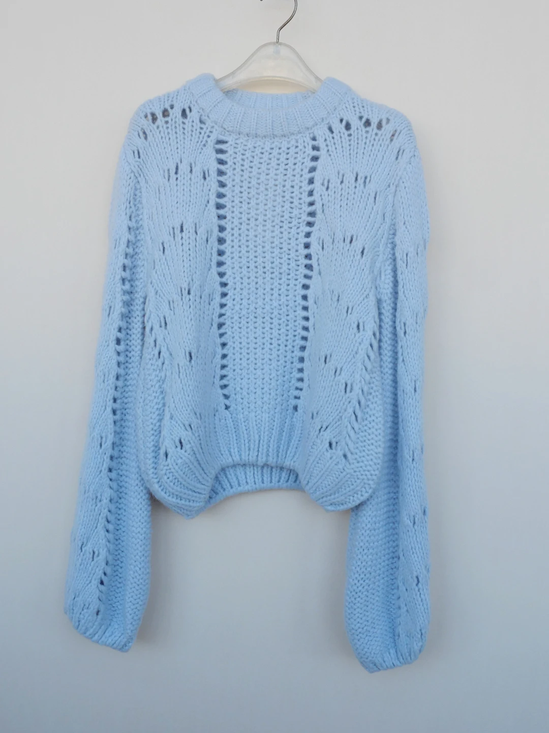 

Warm Thick Yarn Cashmere Women's round Neck Sweater Winter Fashion Sweet Style Soft Blend Long Sleeve 6A0630 Light Blue