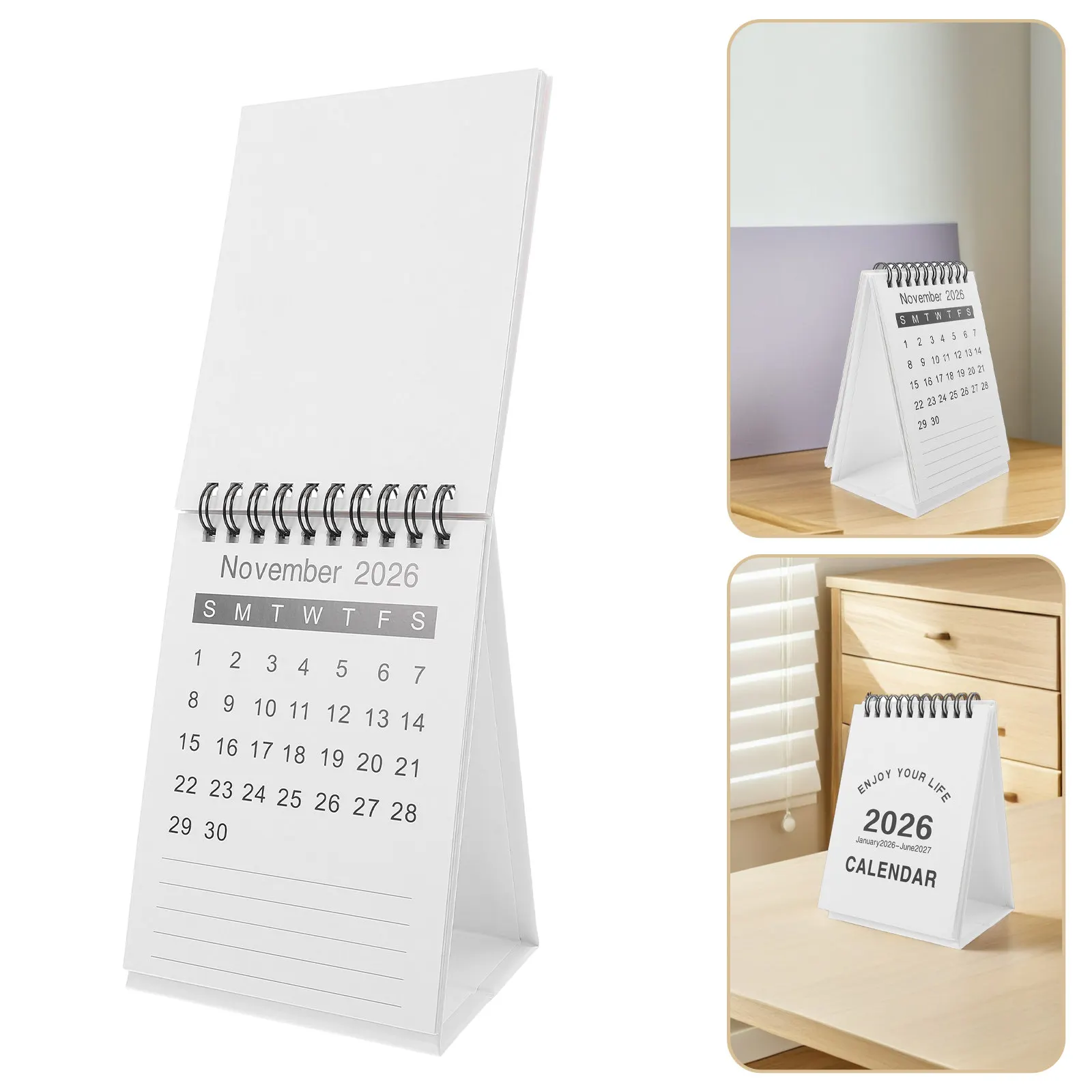 2Pcs 2026 Calendar Mini Desk Standing Flip Calendar Small Desktop Planner 2026.01-2027.06 Spiral Binding Minimalist Design