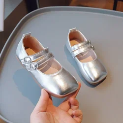 Children's Leather Shoes Spring Autumn Fashion Kids Performance Shoes Solid Color Gold Silver Girls Causal Flats Single Shoes