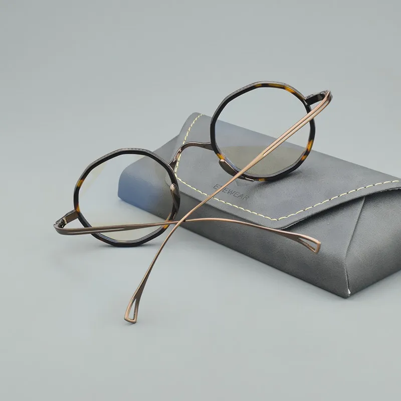تاج حزقيا إطار نظارات من التيتانيوم للرجال T80871 نظارات ريترو نظارات قصر النظر وصفة طبية بصرية إطارات نظارات مستديرة للنساء #3