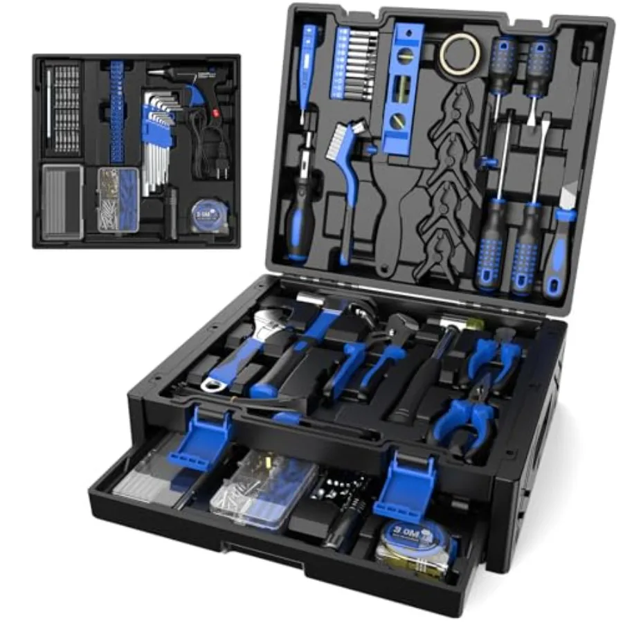 

326PCS Home Tool Kit Portable Basic Home Repair Tool Set with Hot Glue Gun and Drawer Storage Case for Men Women Homeowner Diye