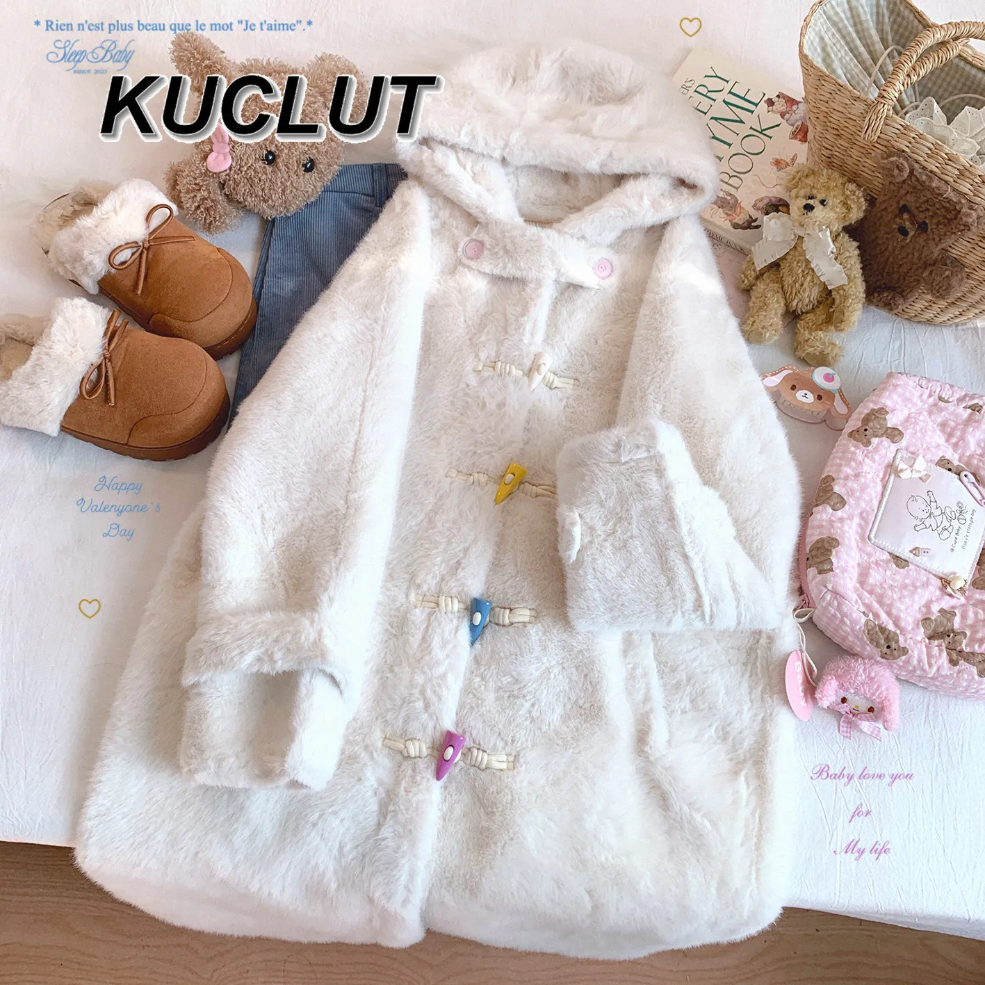 

Japanese Style Girls Retro Fluffy Mid-Length Coat Autumn Winter Fashion Warm Jacket Sweet and Cute Women's Casual Coats