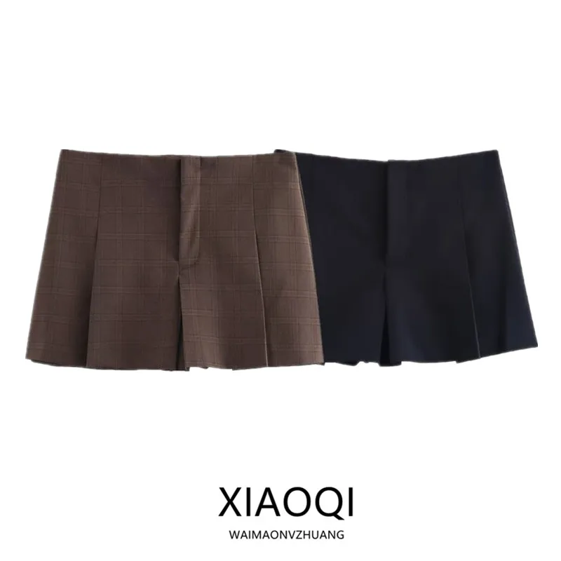 

Весна 2024, клетчатая юбка с высокой талией, женские универсальные двухцветные юбки в стиле ретро для женщин, юбки-миди с высокой талией