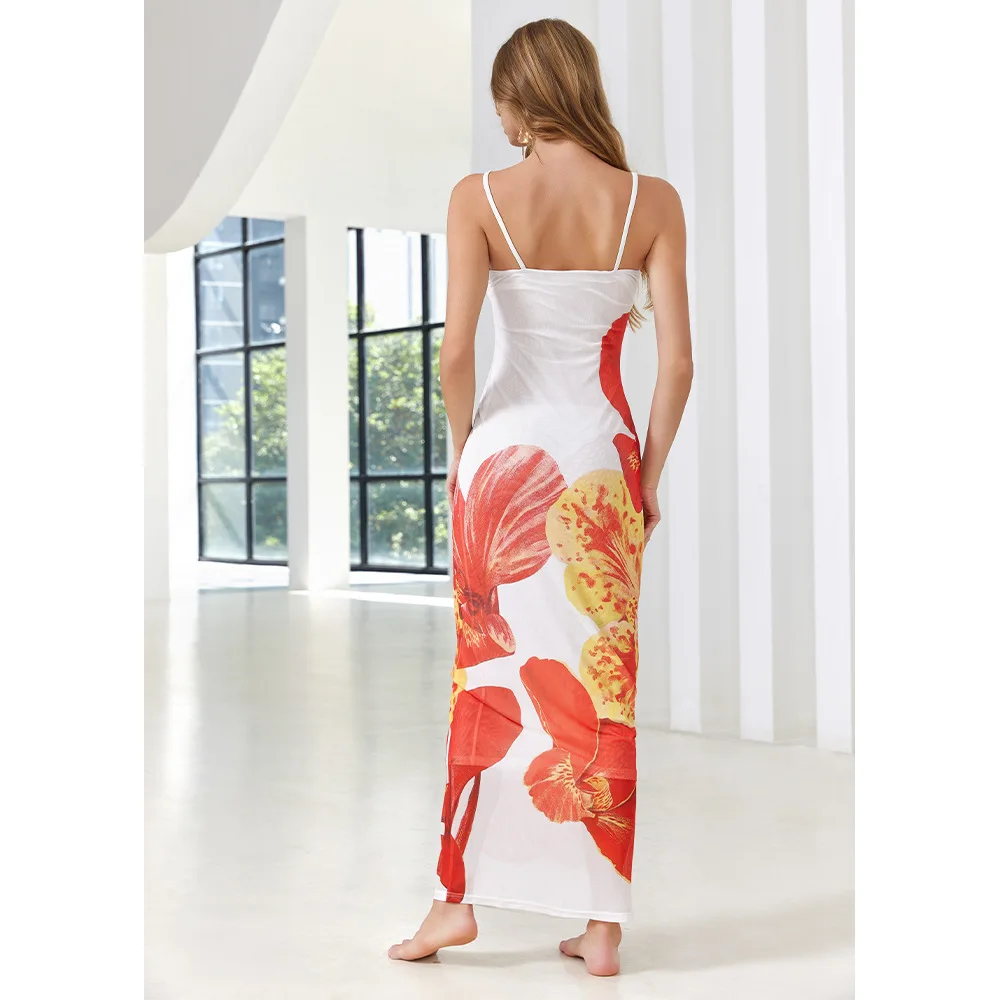 

《GIOIO》Summer Printed Maxi Dress For Women Y2K Backless Fashion Slim High Waist Spaghetti Dress Holiday Mesh Female Long Dress