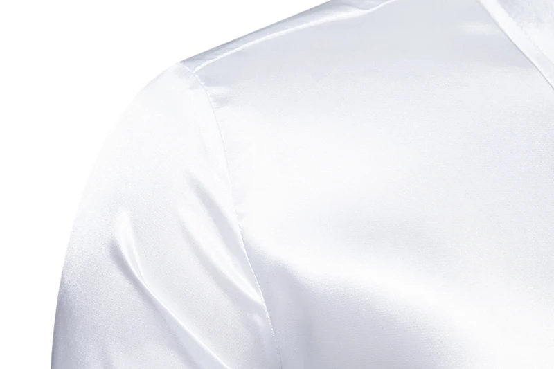 Herren Satin Luxus Hemden Mode Seide Glatt Männlich Smoking Hemd Solide Hochzeit Party Prom Casual Hemd Business Büro – Detail 34
