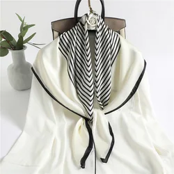 New Fashion Striped Silk Square Scarf 90*90cm Women Neck Hair Tie Band Bag Warp Soft Neckerchief Hijab Headscarf Foulard