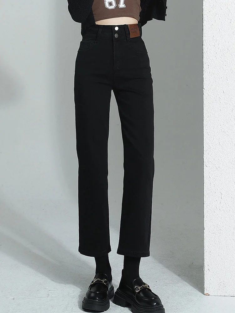 Elastyczne, proste jeansy damskie w stylu vintage, codzienne, z wysokim stanem, luźne spodnie dżinsowe do kostki w stylu streetwear.