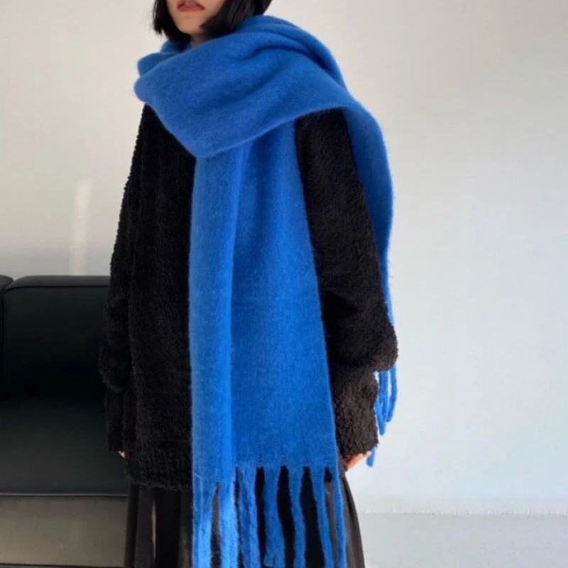 2025 Women's Fashion Knitted Shawl - Thickened Warm Solid Color Scarf with Long Tassel, Winter Neck Warmer Wrapped Style