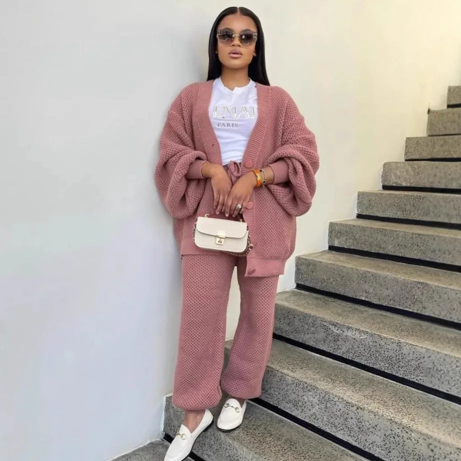 Gebreide Vrouwen 2-delige Set Effen Vesten Trui Broek Bijpassende Set 2025 Herfst Winter Warme Outfits Nieuwe Populaire Streetwears