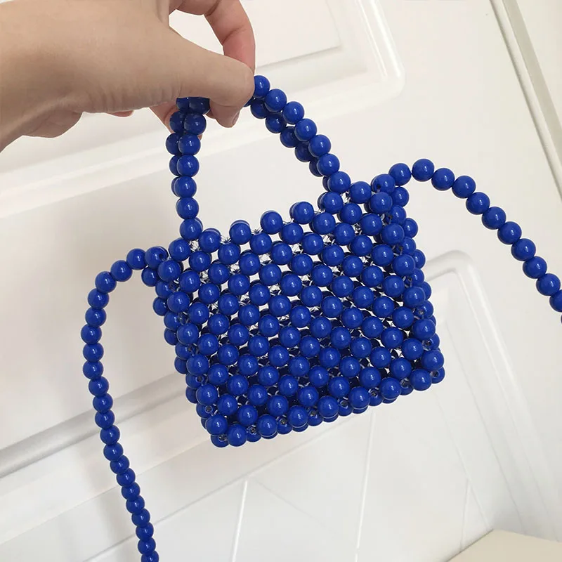 Nuova moda semplice borsa a tracolla blu reale Casual Versatile borsa a tracolla da donna con perline intrecciate a mano Mini borsa per telefono