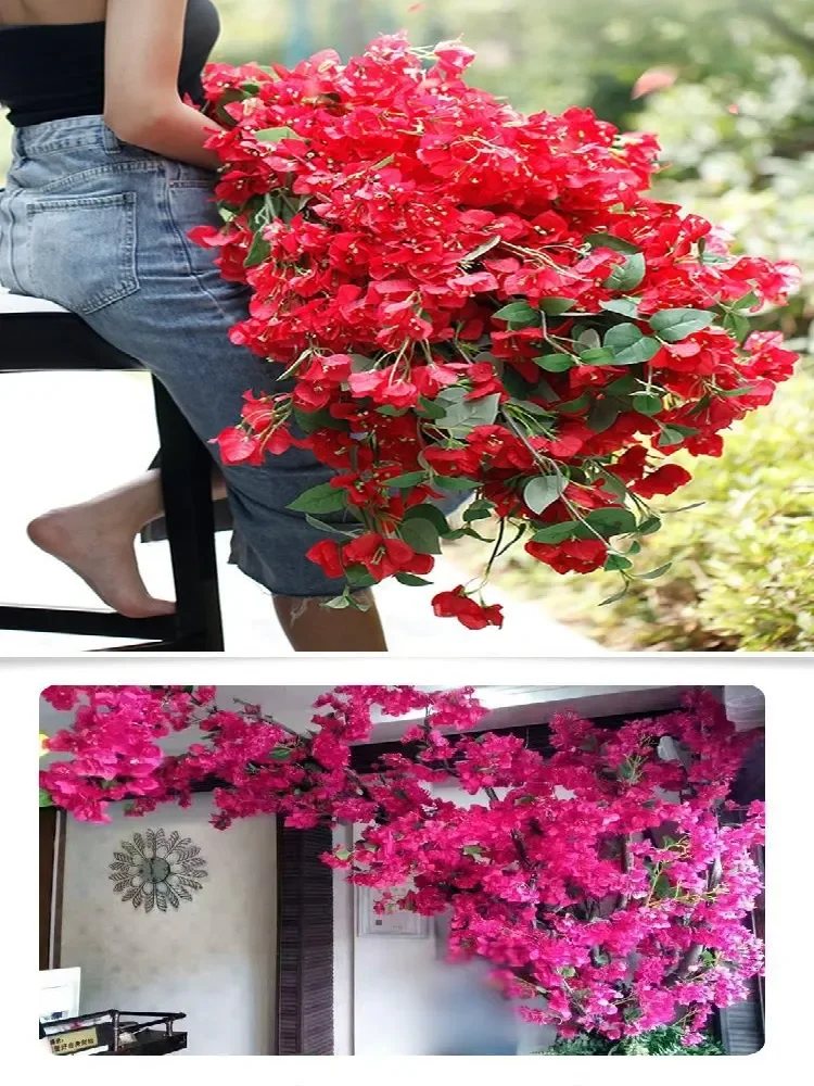 95cm Rayon-Bougainvillea-Zweige Rote Kunstblumen mit Drahtstiel Hochzeitsdekoration 100 Stück – Detail 2