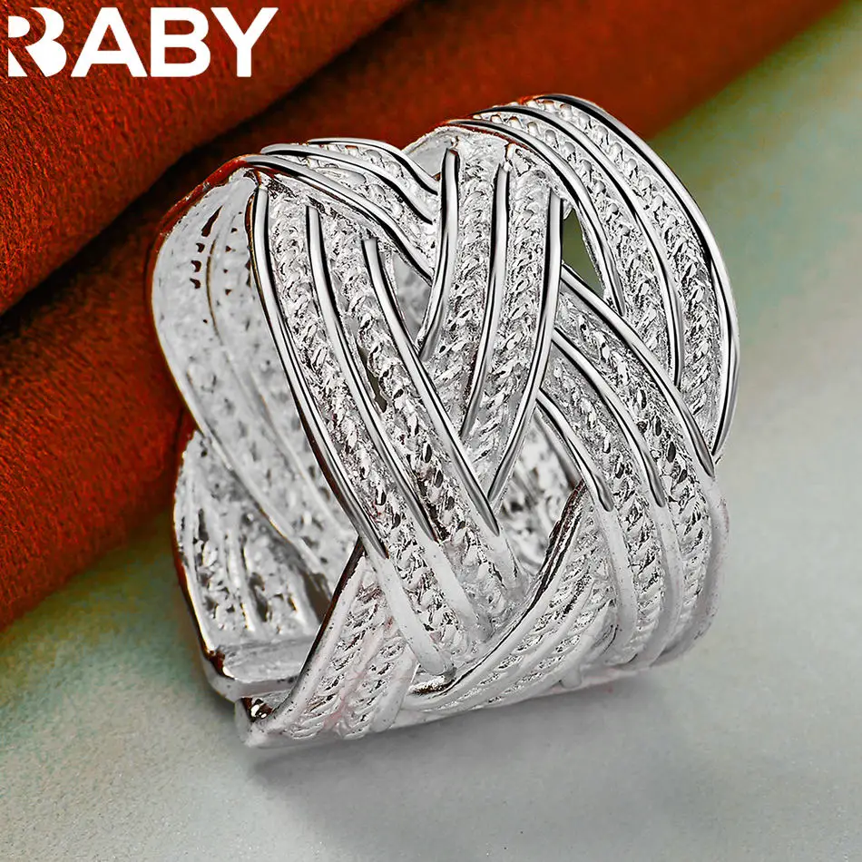URBABY 925 فضة مضفر حلقة مفتوحة للنساء الرجال نعمة مجوهرات الاتجاه المألوف هدايا حفلة عيد ميلاد والارتداء اليومي