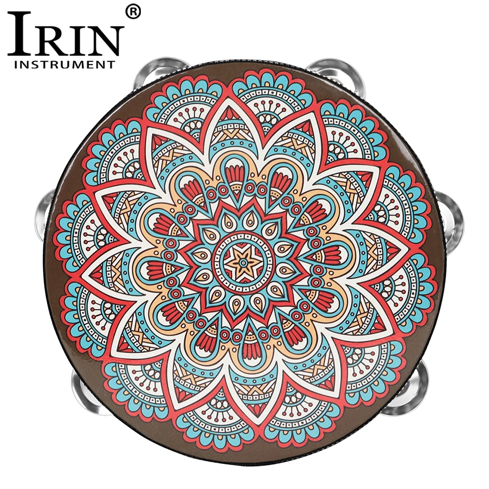 IRIN 8Inch Single Row Ancient Style Hand Drum Early Education Tambourine Drum Musical Instruments Solid Wood Drum Rings Handbell