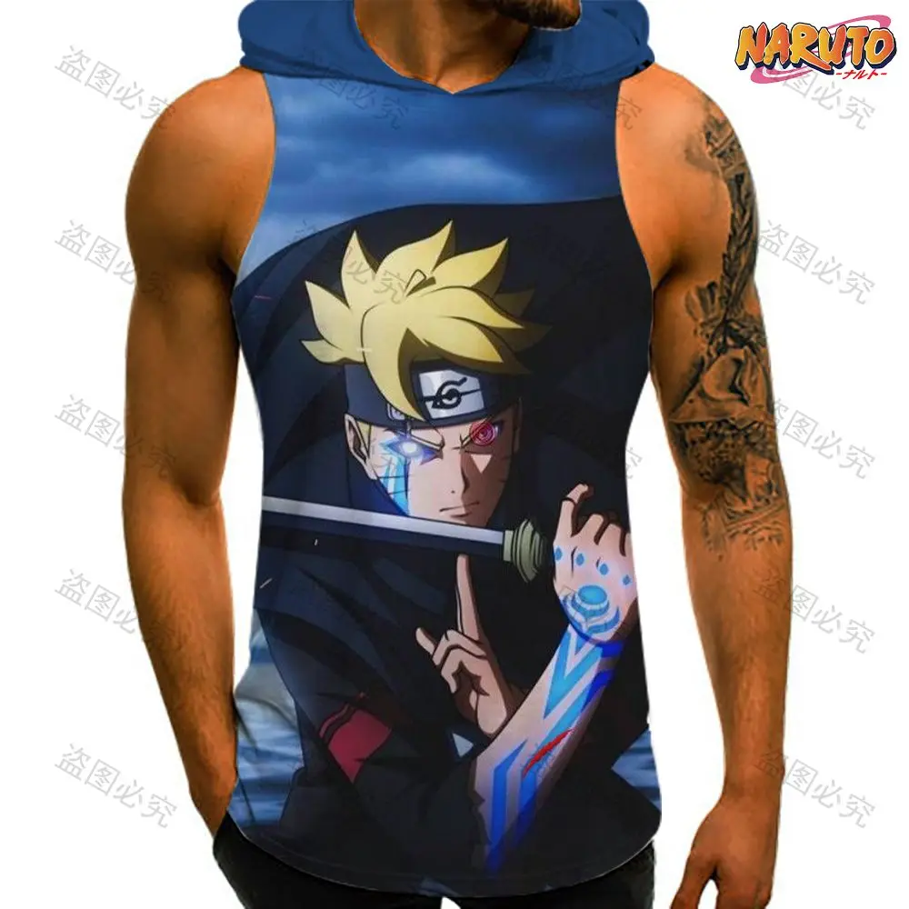 Vest Oversized Naruto Sleeveless Shirts Y2k Hooded Gym Clothing Men New Bodybuilding Streetwear Man Shirt Essentials Sportswear