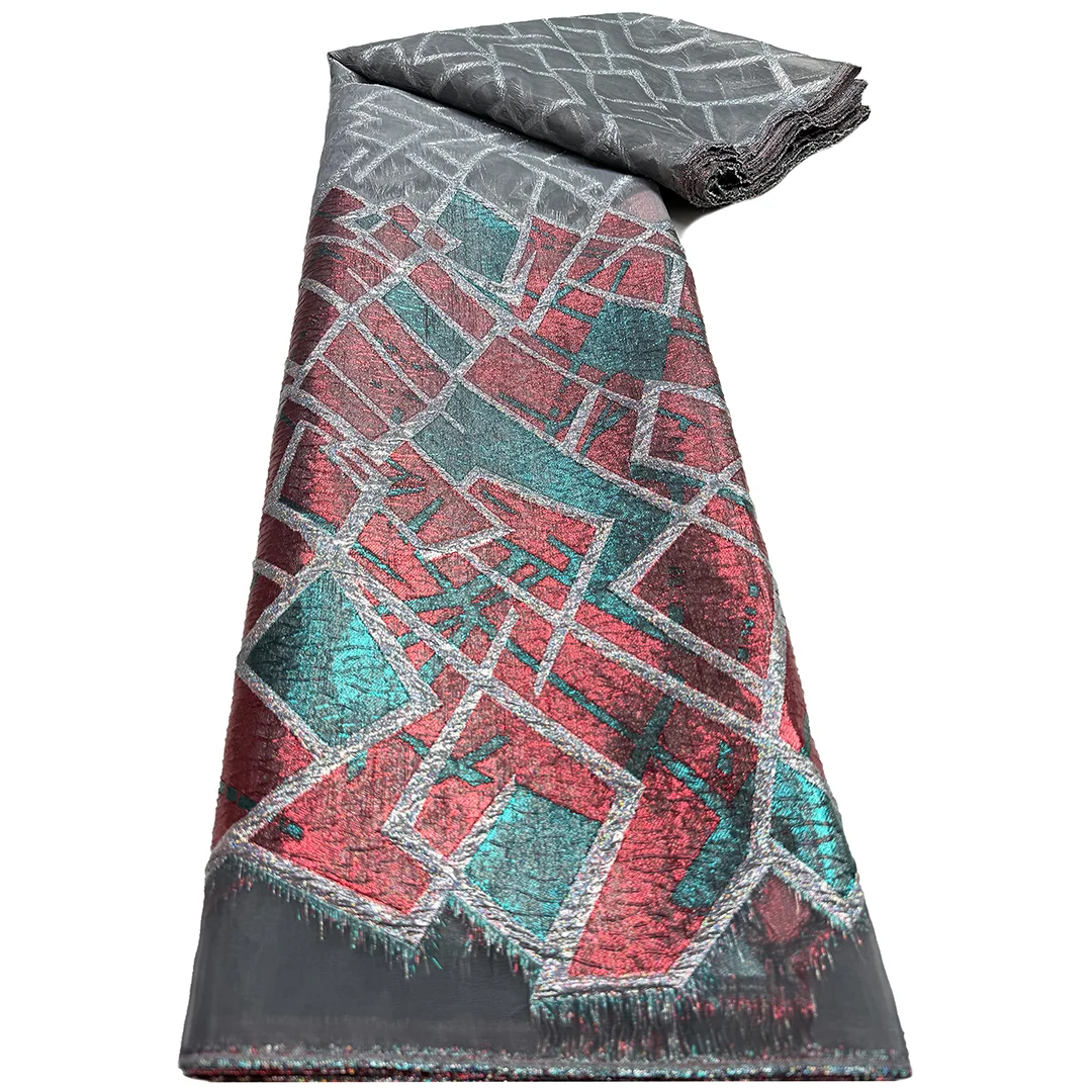 

2025 африканская жаккардовая парчовая ткань с металлическим цветочным принтом, французское нигерийское кружево, высокое качество, 5 ярдов для свадебных платьев для выпускного вечера