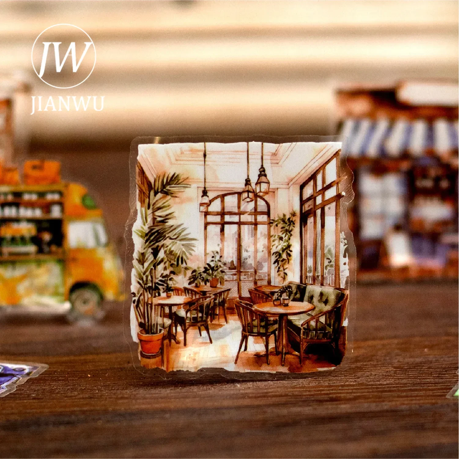 JIANWU 60mm*200cm Cozy Coffee Corner Series Vintage Landscaping Material Collage PET Tape Creative DIY Journal Stationery