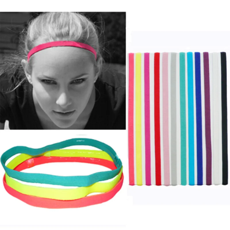 2022 Gym Anti-Slip Thin Elastic Sports Headband Women Yoga Hair Bands Slim Fitness Sweatband For Men Multicolor High Quality