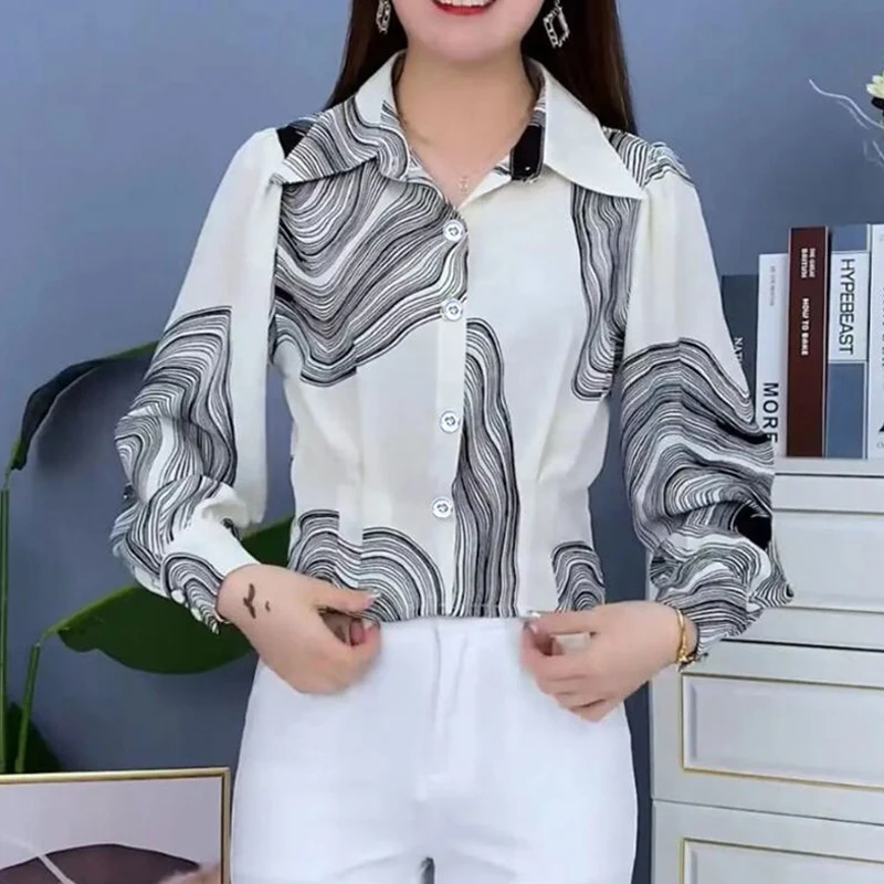 Elegant Korean Fashion Office Lady Business Casual Button Up Shirts Simple Solid Slim Long Sleeve Tops Blouses for Women Clothes