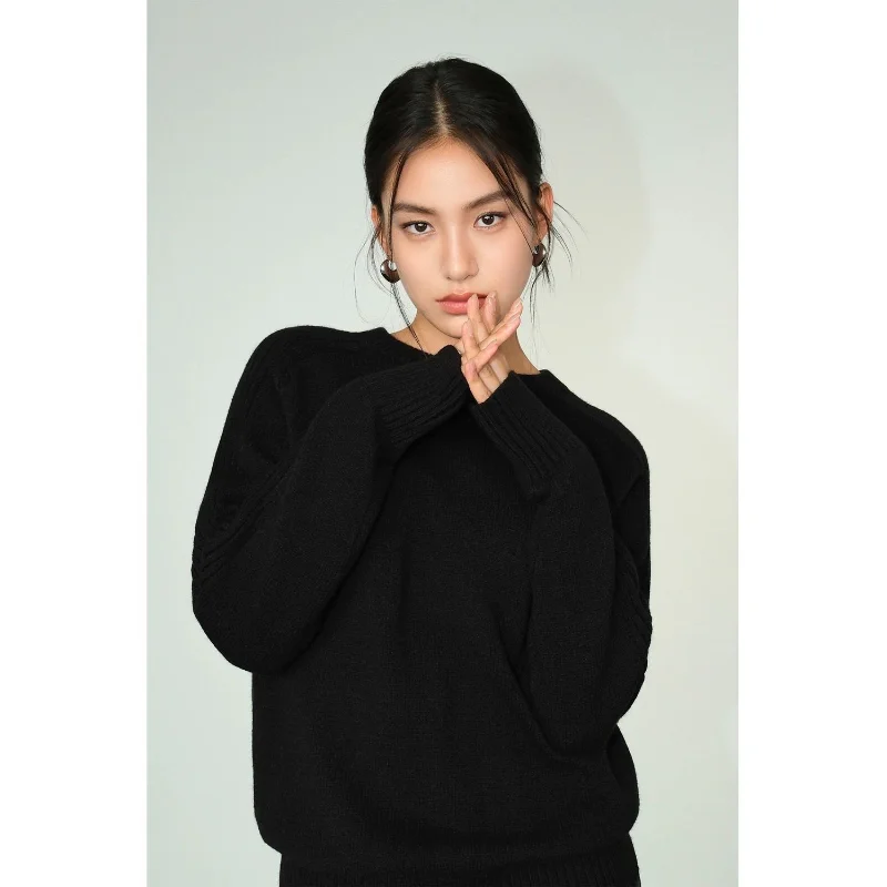 

Свободный однотонный темпераментный осенне-зимний стиль с рукавами в полоску, теплый свитер для женщин