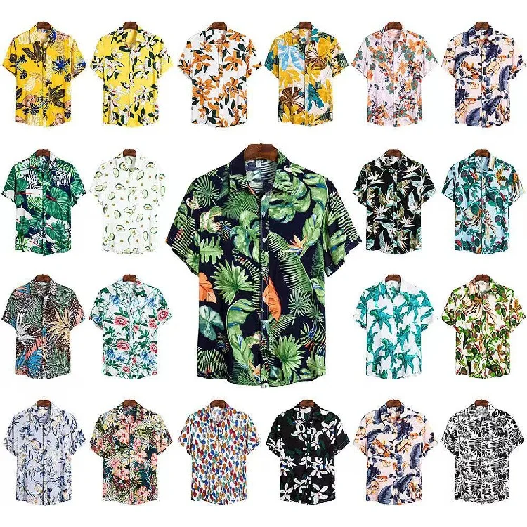 

Men's Hawaiian Shirt Beach Wear Summer Clothes Slim Fit Short Sleeve Cotton Casual Style Floral Print Button down Shirt