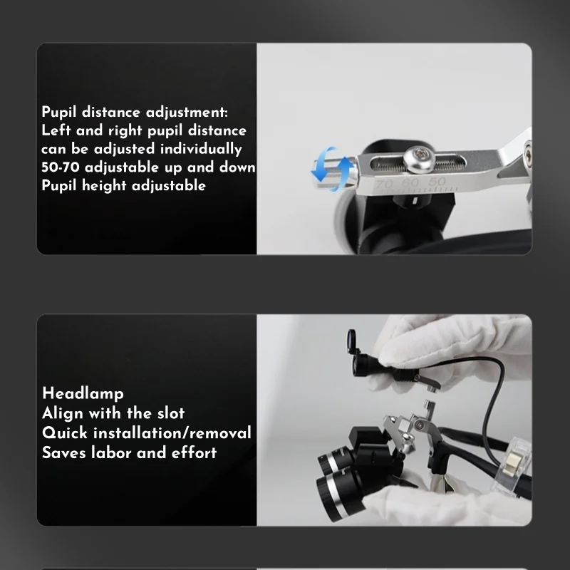 JUMTOP Wireless Dental Loupes with 5W Headlight 3.5-5.5x Adjustable Magnification Surgical Magnifying Glasses - Image 4
