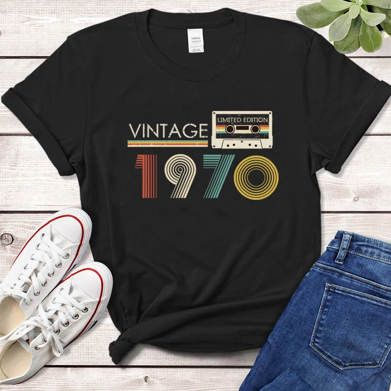 Vintage Audio Tape 1970 Limited Edition T Shirt Women Harajuku 54th 54 Years Old Birthday Party Retro Tshirt Mother Wife Clothes