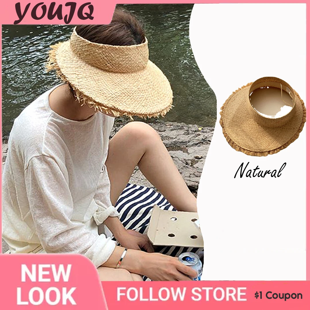 French Raffia Visor Hats for Women Summer Sun Hat UV Protection Beach Hat Lightweight Breathable Straw Hats Sombreros Wholesale