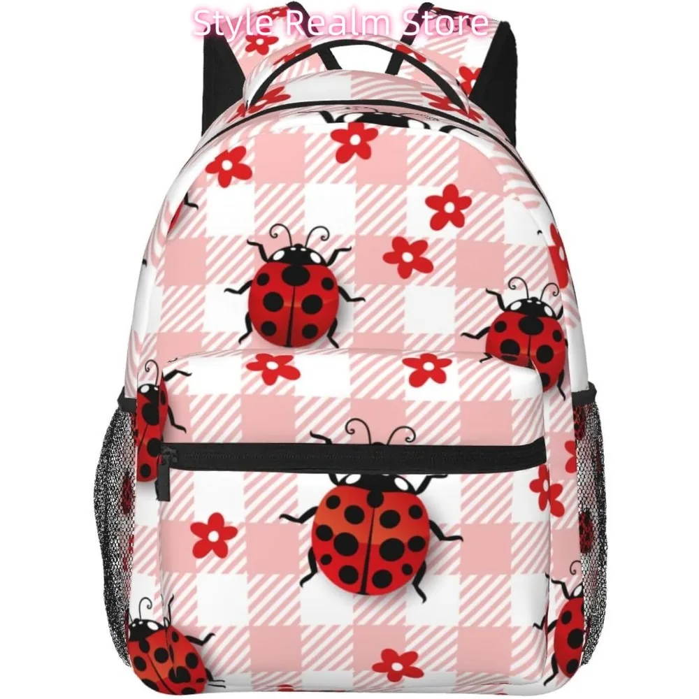 

Легкий рюкзак для ноутбука в клетку с божьей коровкой, легкий многоцелевой дорожный повседневный рюкзак унисекс, студенческие рюкзаки для мужчин и женщин