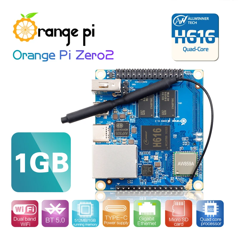 

Orange Pi Zero 2 Single Board Computer 1GB RAM Allwinner H616 Chip BT5.0 WIFI Run Android 10 Ubuntu Debian OS Development Board