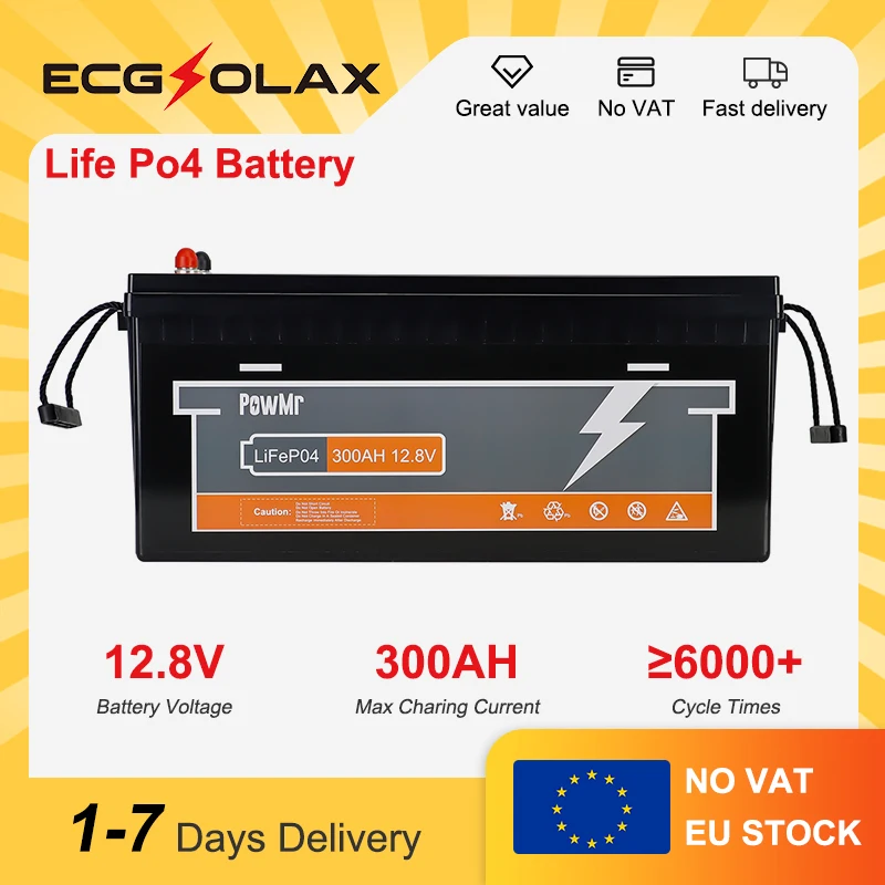 PowMr 12V 300AH LiFePO4 batterie au Lithium intégrée 250A BMS 6000 + batterie de Cycle 3840WH énergie pour panneau solaire chargeur de Camping