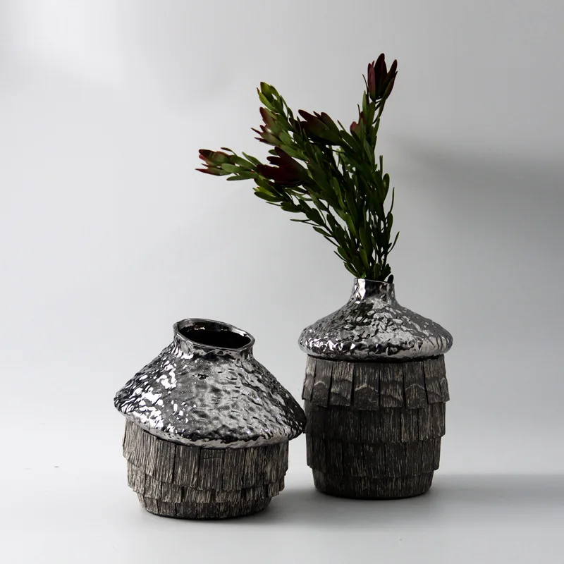 Jingdezhen modern new Chinese ceramic flower ware creative modeling living room entrance dry vase flower arrangement ornament