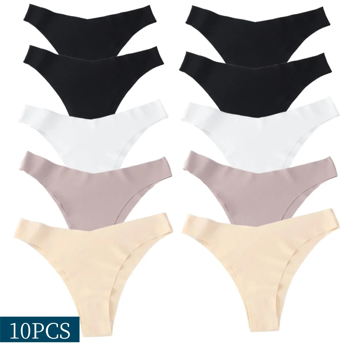 10PCS/Set Seamless Panties Women Ice Silk Underwear Low Waist V-Waist Thongs Cotton Crotch Breathable Sports Underwear Underpant