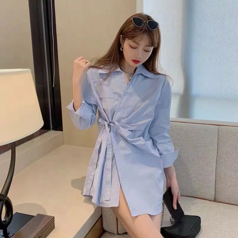 Saia Longa A-Line de Cor Pura com Cintura Alta e Laço, Camada Base Plissada para Mulheres, Primavera 2023