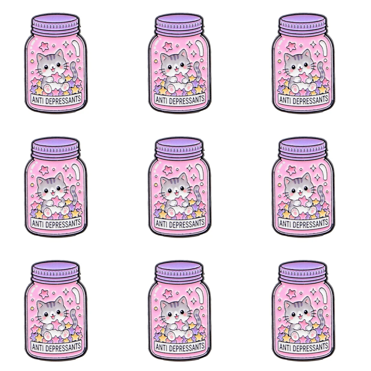 Novelty ANTI DEPRESSANTS Cat Enamel Brooch Funny Mental Health Quotes Lapel Pin Badge for Backpack Clothes Decoration
