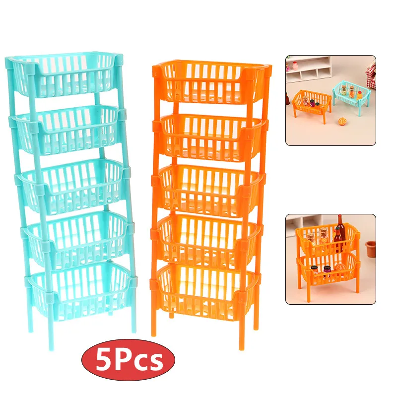 5Pcs 1/12 Dollhouse Mini Stackable Storage Baskets Model Dollhouse Furniture Decoration Dolls House Kitchen Decor Accessories