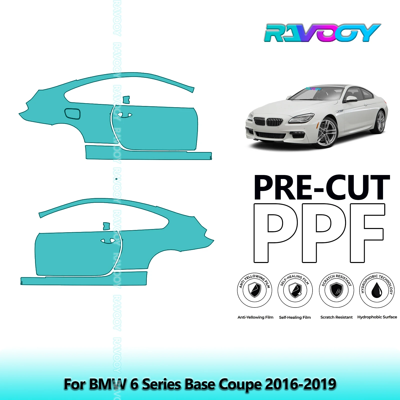 

For BMW 6 Series Base Coupe 2016-2019 8.5mil Clear Matte Pre-Cut PPF Door & A/B Pillar Kit TPU Paint Protection Film Set