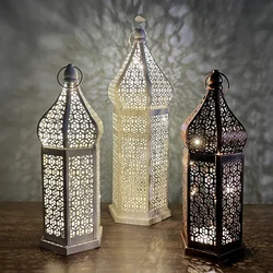 Christmas Moroccan Retro Hollow LED Wind Lamp Iron Lantern Hotel Home Bedroom Living Room Atmosphere Decorative Lamp