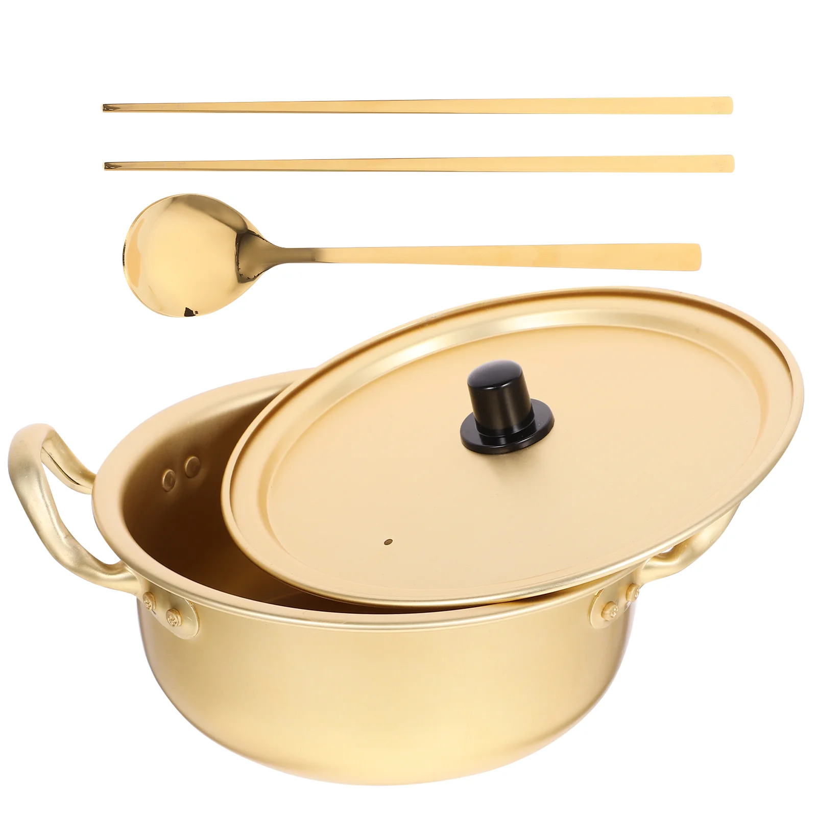 

1 Set Hot-pot Pot Double Handle Pot Noodle Cooking Pot Aluminum Wok with Spoon instant noodle pot double handled instant noodle