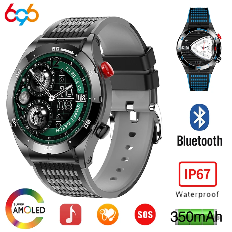 

New Smartwatch Men AMOLED Screen Blue Tooth Call Smart Watch Music SOS Function GPS Sports Track Heart Rate Blood Oxygen Monitor