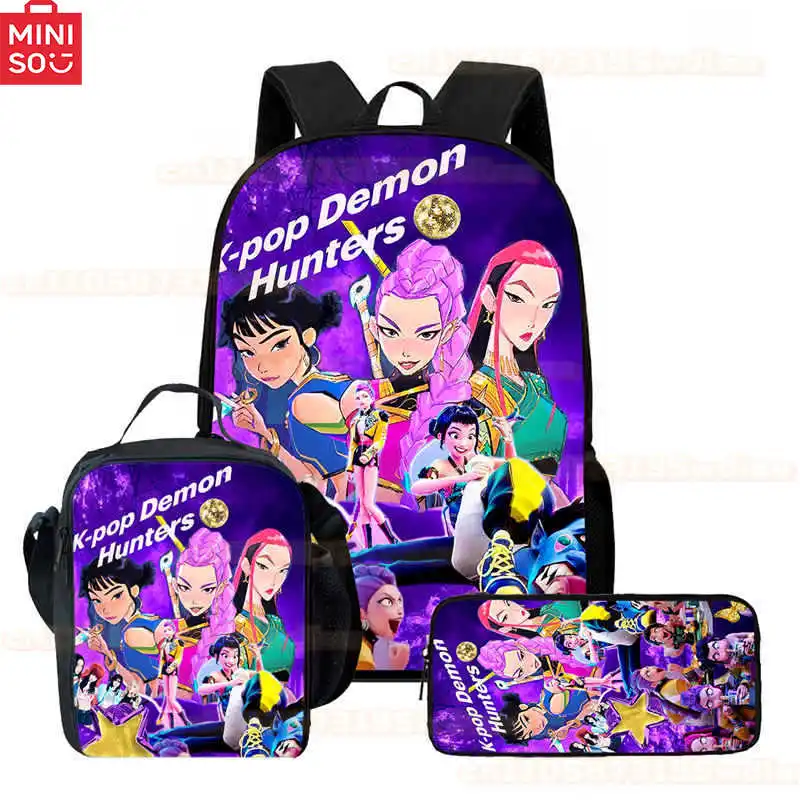 

3pcs Kpop Demon Hunter Girls Backpacks Pencil Case Lunch Bag Student Anime School Stationery Pouch Bento Bag Rucksack Gift New